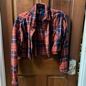 Cropped Forever 21 flannel orange and blue size medium